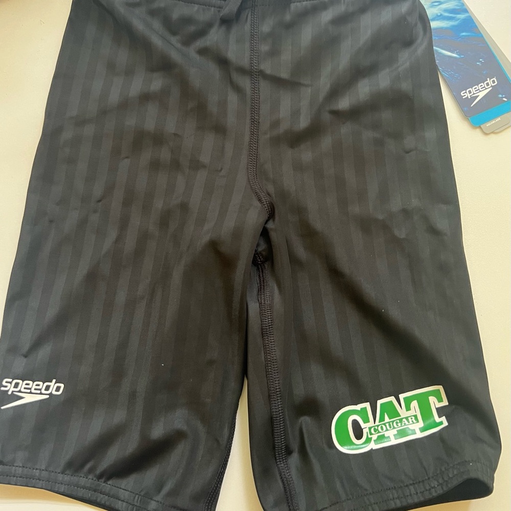 New with tags Speedo Black Kids Swim Jammers for swim team, Green Logo. Youth 26